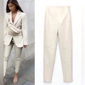 Zara beige ecru faux leather pants New size S